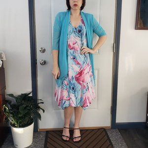 Blue‎ and Pink Floral Dress with Blue Wrap